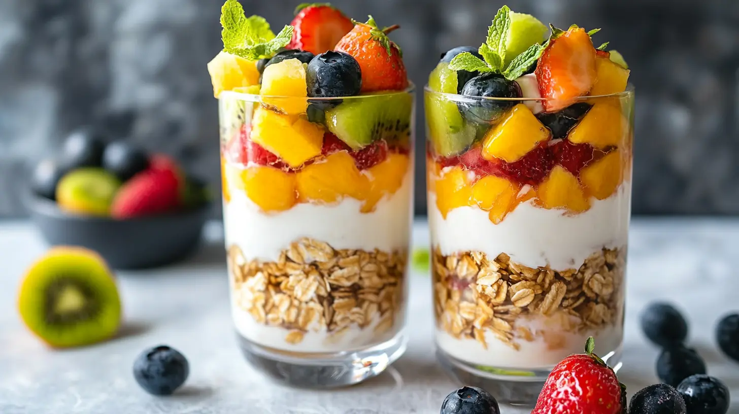 Brunch parfaits with layered yogurt and fresh fruit