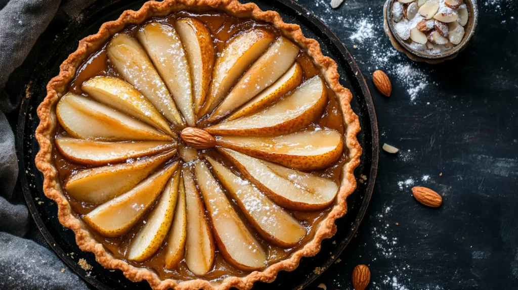 Caramelized pear tart with almond frangipane