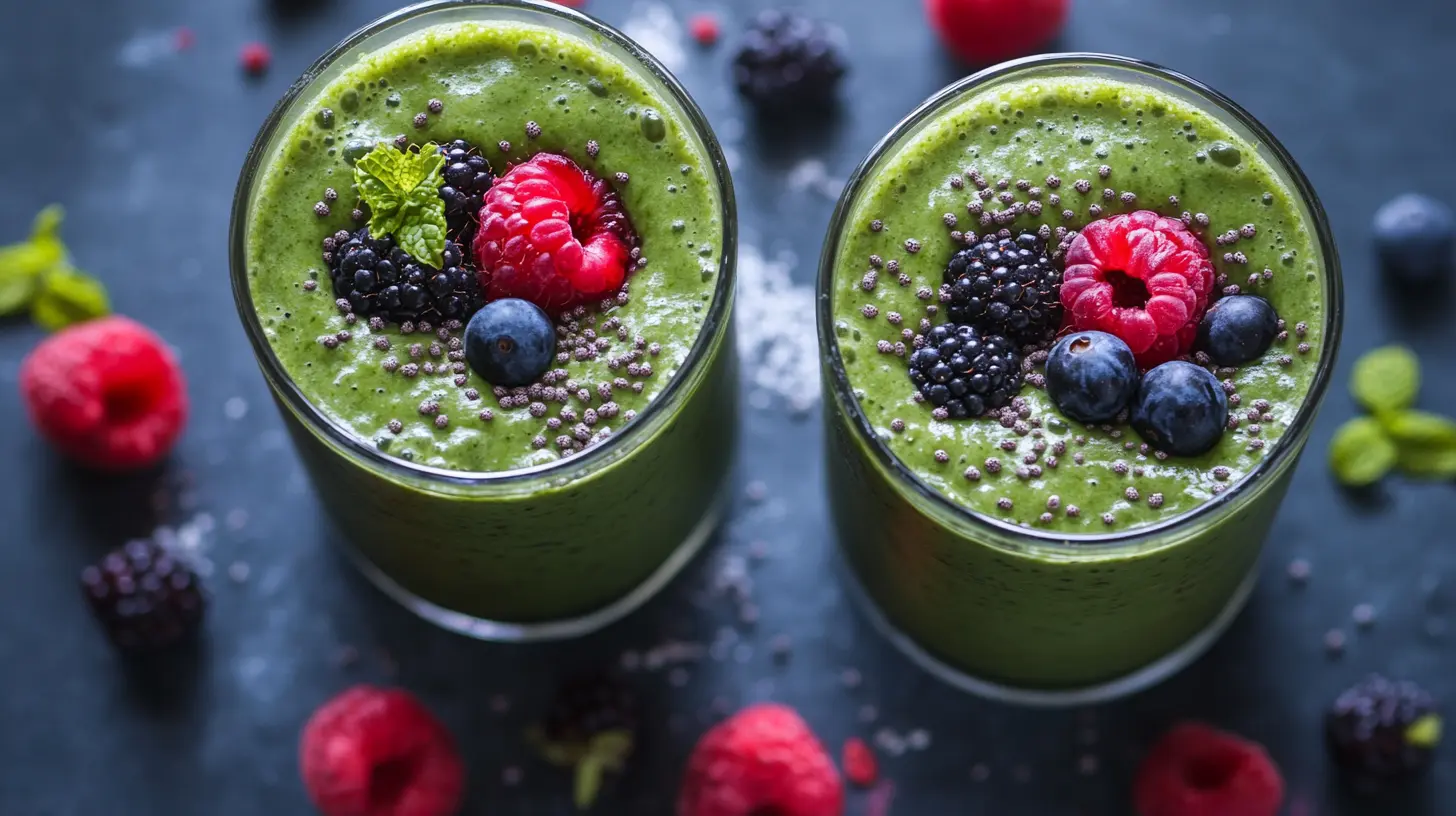 Collagen-boosting smoothie with matcha and berries