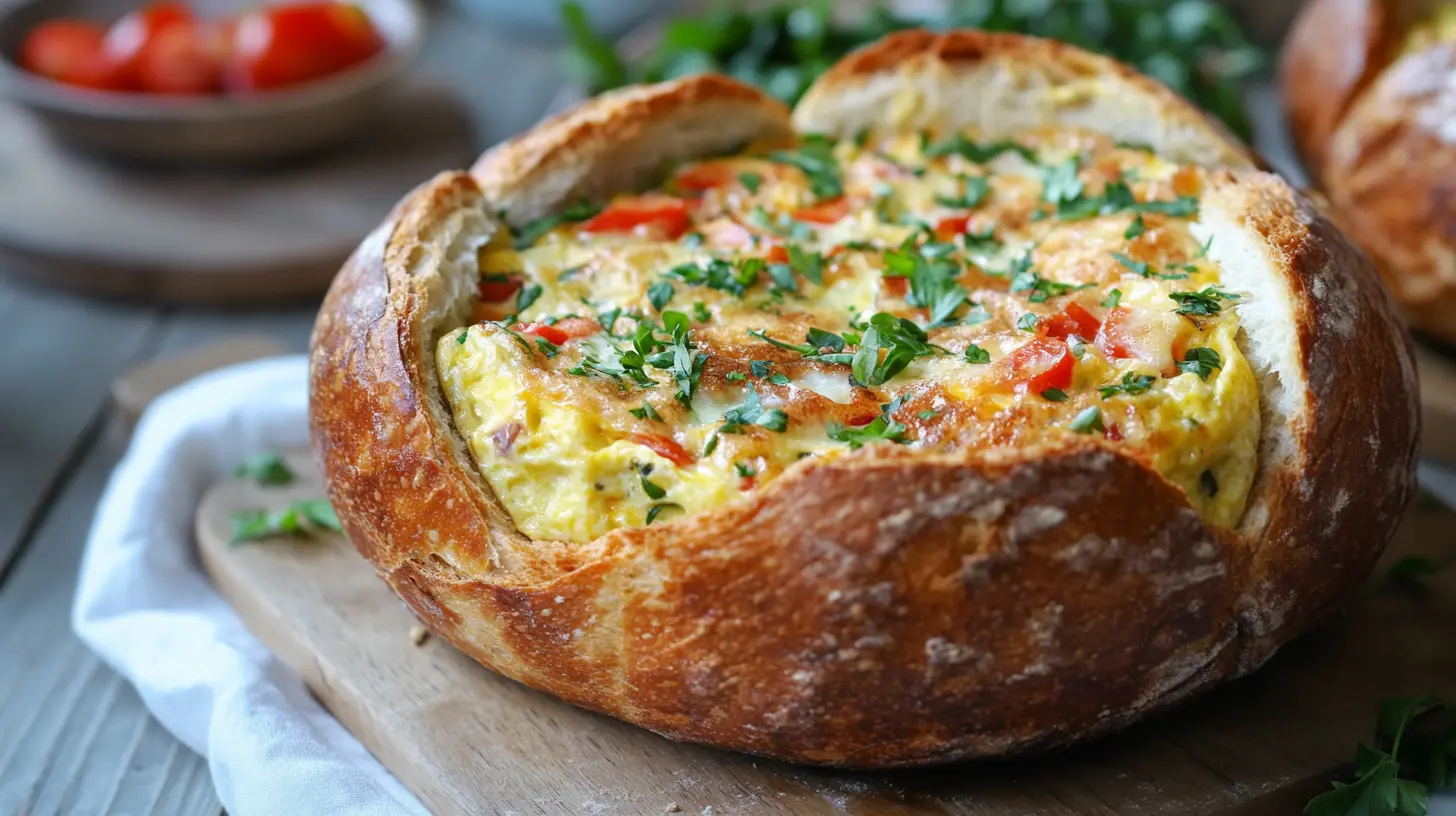 Techniques for brunch frittata baked in bread bowls