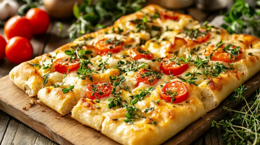 Brunch focaccia with fresh herbs