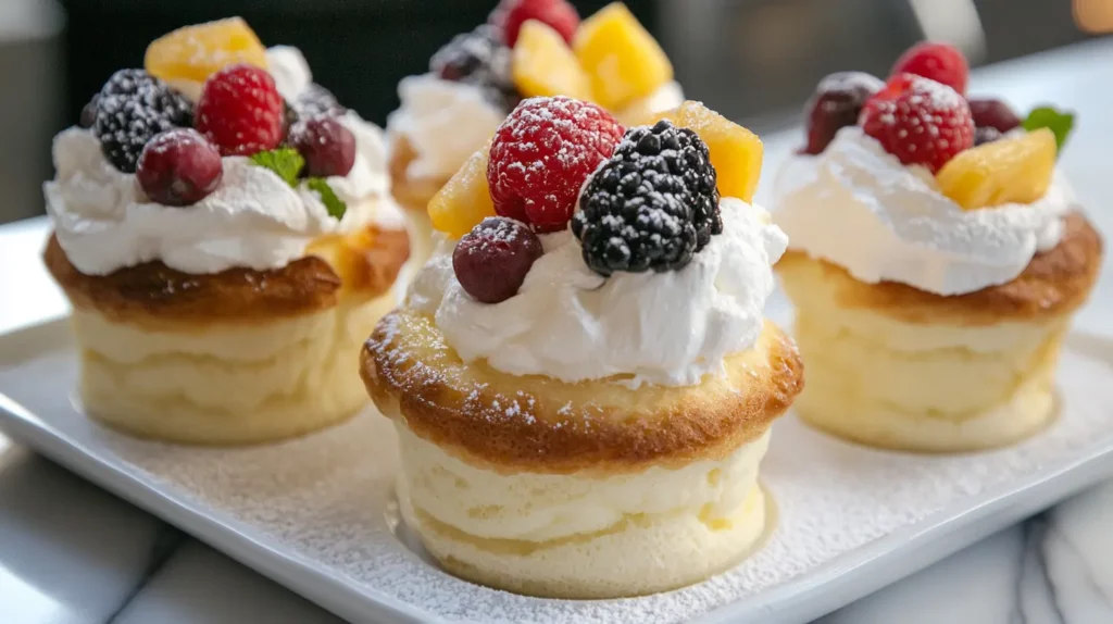 Brunch soufflés with seasonal fruit toppings