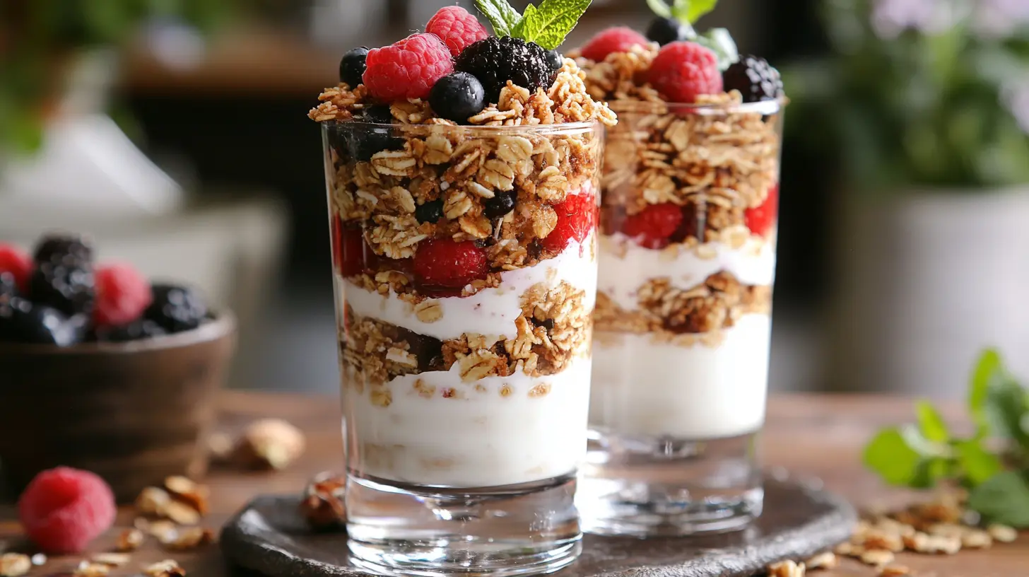 Granola and coconut yogurt brunch parfaits