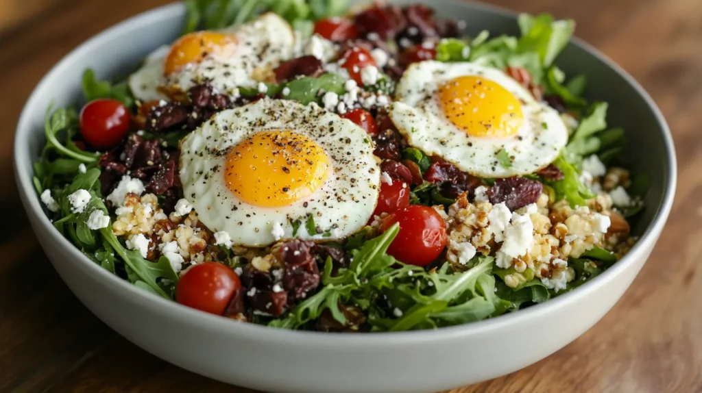 High-protein brunch salads with eggs and grains