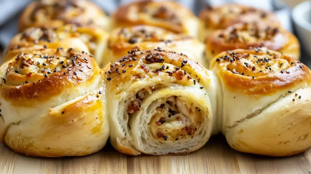 Homemade brunch rolls with savory fillings