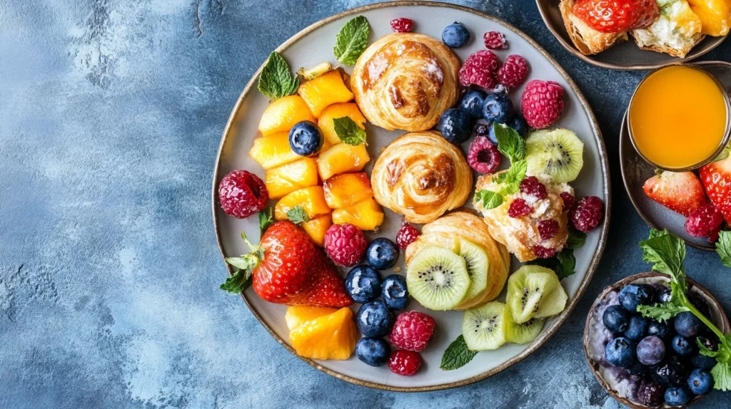 Low-sugar brunch pastries with fresh fruits