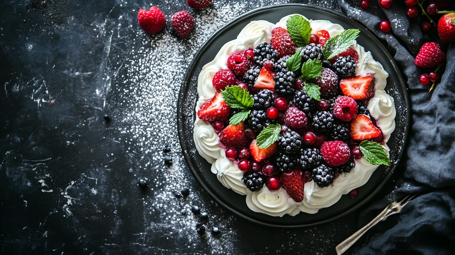 Meringue brunch desserts with seasonal berries