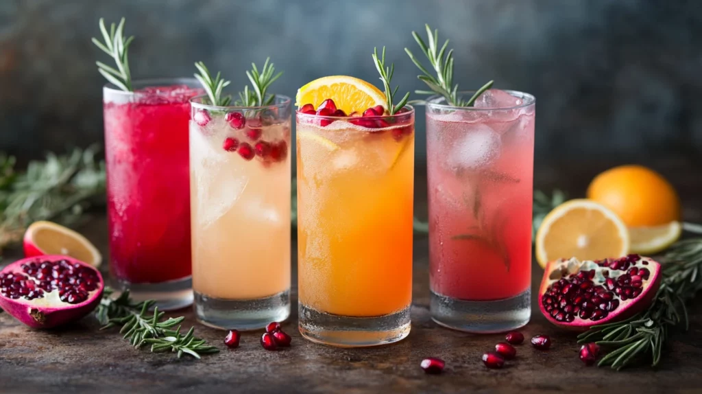 Pomegranate and citrus brunch drinks