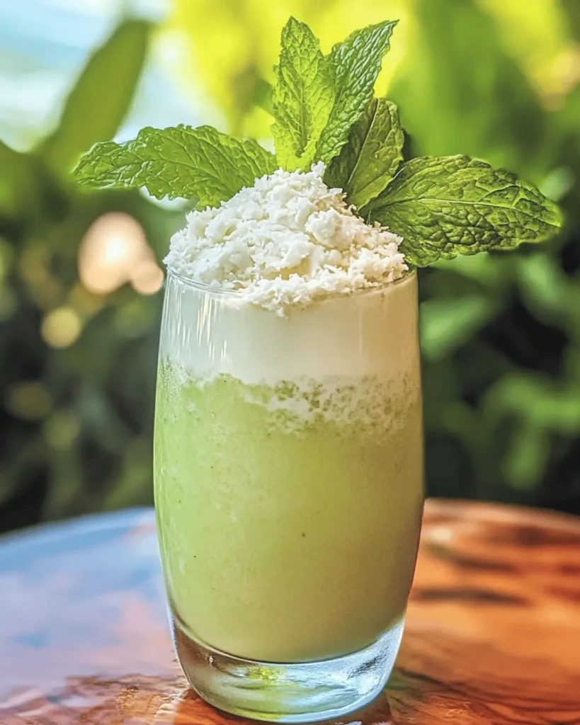 FROSTED COCONUT MOJITO WITH WHITE CHOCOLATE PEPPERMINT DRIZZLE