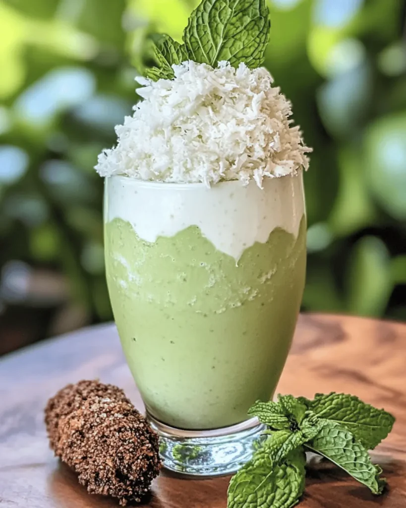 FROSTED COCONUT MOJITO WITH WHITE CHOCOLATE PEPPERMINT DRIZZLE