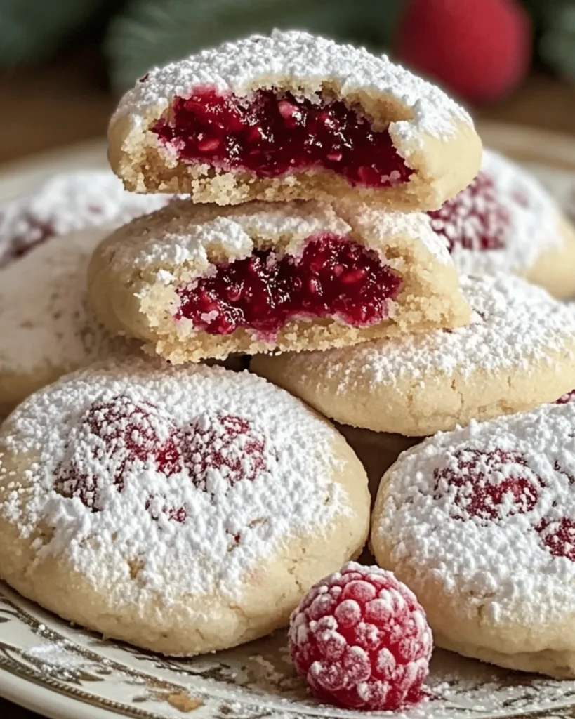 Raspberry-Filled Almond Snow Cookies