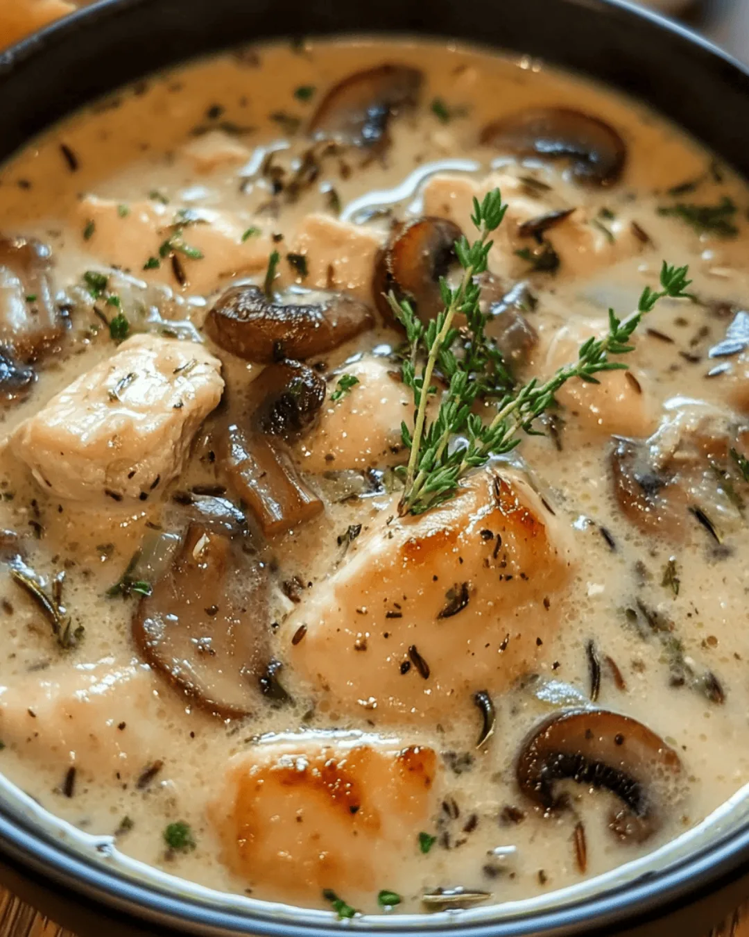 CREAMY MUSHROOM CHICKEN AND WILD RICE SOUP