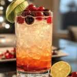 SPARKLING CHRISTMAS COLLINS WITH CRANBERRY-LIME SYRUP