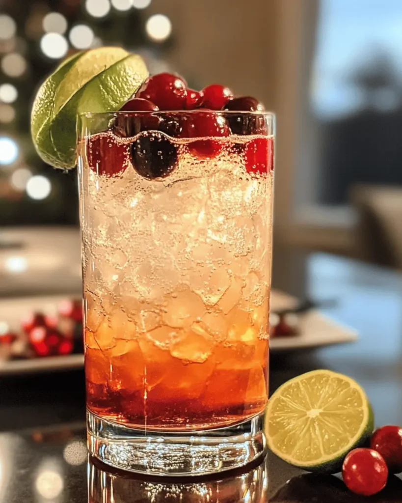 SPARKLING CHRISTMAS COLLINS WITH CRANBERRY-LIME SYRUP