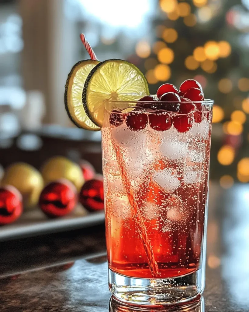 SPARKLING CHRISTMAS COLLINS WITH CRANBERRY-LIME SYRUP