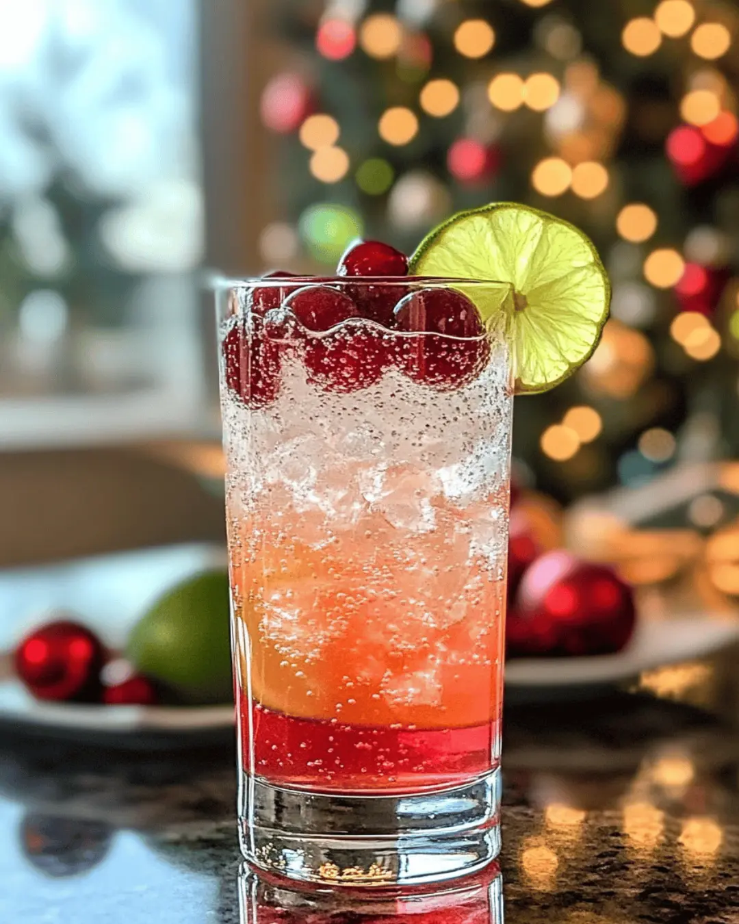 SPARKLING CHRISTMAS COLLINS WITH CRANBERRY-LIME SYRUP