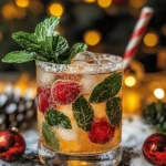 FESTIVE HOLIDAY VODKA MOJITO WITH SUGARED MINT LEAVES