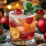 FESTIVE HOLIDAY VODKA MOJITO WITH SUGARED MINT LEAVES