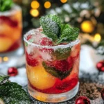 FESTIVE HOLIDAY VODKA MOJITO WITH SUGARED MINT LEAVES