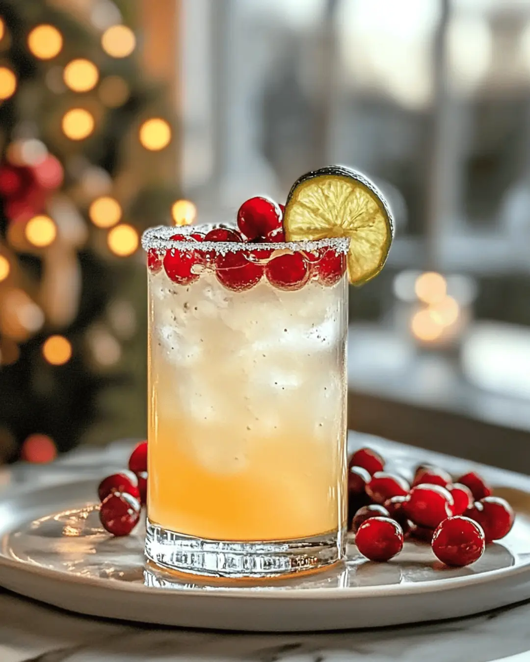 FESTIVE WINTER LIME COLLINS WITH SUGARED CRANBERRIES